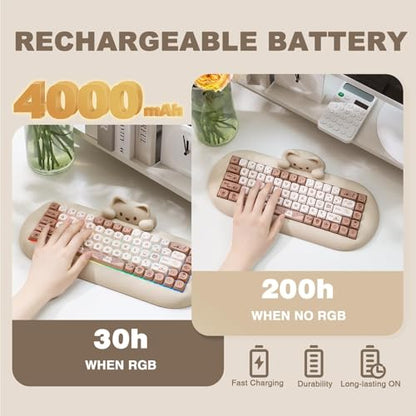 YUNZII C68 Silicone Cute Cat Mechanical Keyboard (Brown,Cocoa Cream Switch) | Wireless Triple Mode BT5.0/2.4G/Wired, RGB Backlit NKRO, Cute Cat Silicone Ergonomic Design for Win/Mac - color: Brown, size: Cocoa Cream V2 Switch