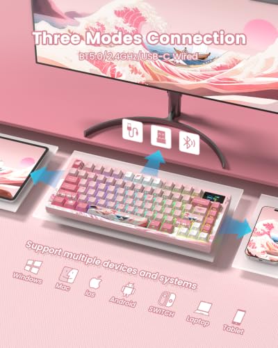 L80 Wireless Gaming Keyboard, 75% Mechanical Keyboard with Smart Display and Knob, Tri-Mode BT/2.4GHz/USB-C, Gasket Mount RGB Backlit, Hot Swappable for PC Mac - color: Pink