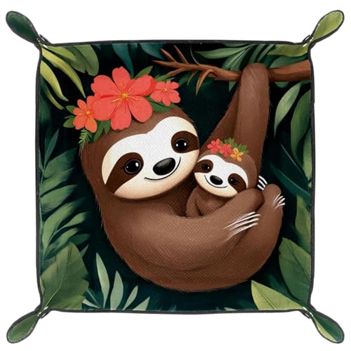 Dice Trays Tropical Sloth Holder Storage Box for Dice Games Like RPG DND, Leather Dice Holder Portable Folding Rolling Dice Tray, 16x16cm - color: Multi 10