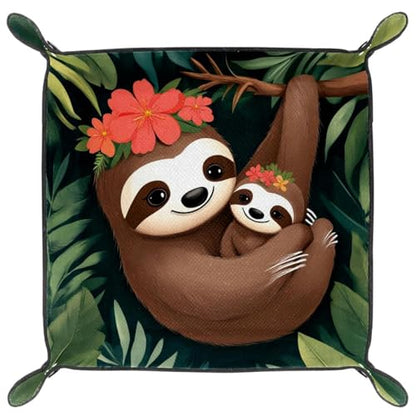 Dice Trays Tropical Sloth Holder Storage Box for Dice Games Like RPG DND, Leather Dice Holder Portable Folding Rolling Dice Tray, 16x16cm - color: Multi 10