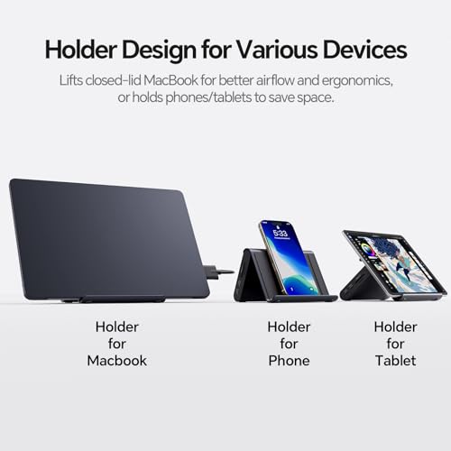 MacBook Docking Station Dual Monitor 4K@60Hz, PD100W, Audio for Home Office | PULWTOP Vertical Laptop Stand with 2 HDMI, 10Gbps USB-C/A, Ethernet, SD/TF, USB C Dock for MacBook Pro/Air M4/M5 – Midnight - color: Midnight