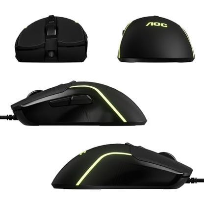 AOC Wired Gaming Mouse, 7200DPI RGB Ergonomic Computer Mouse with Optical Sensor Game Corded Mouse, 7 Programmable Buttons, USB Gaming Mice for Laptop, PC GM170