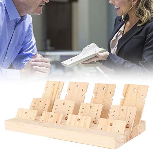 Wooden Display Stand with 12 Inserts for Earrings, Necklaces and Rings Storage and Showcase, 25x12.7x2cm, Natural Wood for Home Decor