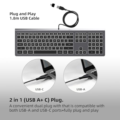 USB Wired Keyboard for Mac with White Backlight, Compatible with Mac mini, iMac, MacBook, Plug and Play Full-Sized Keyboard for Office, Home Use