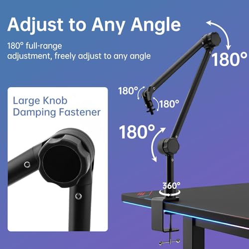 Microphone Stand Desk, Suspension Microphone Boom Arm Heightened Design with Desk Mount Clamp, 360° Rotatable,5/8" 3/8" Threads, Mic Table Arm for Podcast, Streaming,Gaming,Recording, Studio, Office