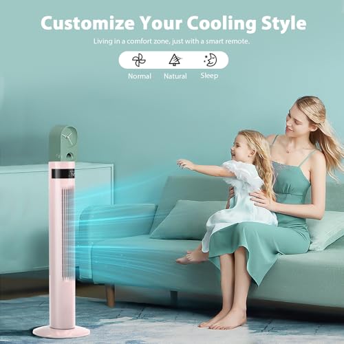 Antarctic Star Tower Fan Portable Electric Oscillating Fan Quiet Cooling Remote Control Standing Bladeless Floor Fans 3 Speeds Wind Modes Timer Bedroom Office(36 inch, Pink) | Quiet Cooling 12H Timer Remote Control Standing Bladeless Electric 3 Speeds Win