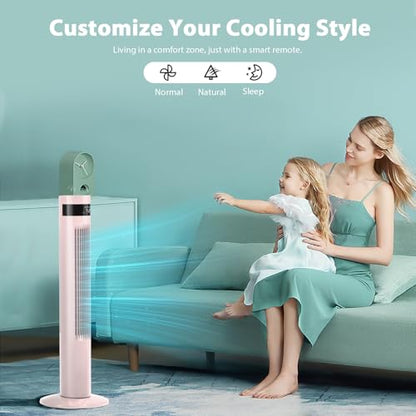 Antarctic Star Tower Fan Portable Electric Oscillating Fan Quiet Cooling Remote Control Standing Bladeless Floor Fans 3 Speeds Wind Modes Timer Bedroom Office(36 inch, Pink) | Quiet Cooling 12H Timer Remote Control Standing Bladeless Electric 3 Speeds Win