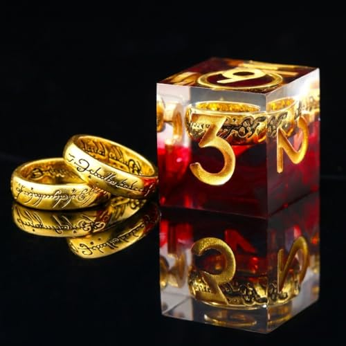 Ring DND Dice Set Sharp Edge Resin Dice,Golden Ring Inclusion Suitable for Lord of the Ring D&D Dice RPG Role Playing Games Suitable for Dungeons and Dragons Polyhedral Dice Set（red） - color: Red
