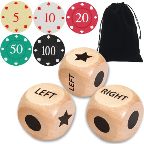 ZLIXING 3 Pcs Dice with 50 Pcs Poker Chips Games Set | Family board games, funny party stuff, cool travel gadgets