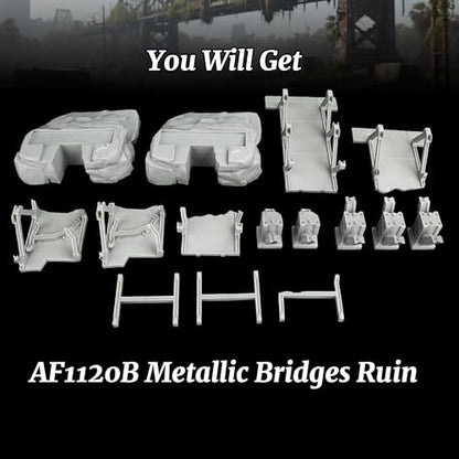 28mm Scale Unpainted RPG Terrain Set for Trench Crusade (AF1120B) | Broken Crossing Map Props for Dungeon Masters -Battle Damaged Industrial Scenery for Wargame-Bridges Ruin - color: Af1120b Bridges Ruin