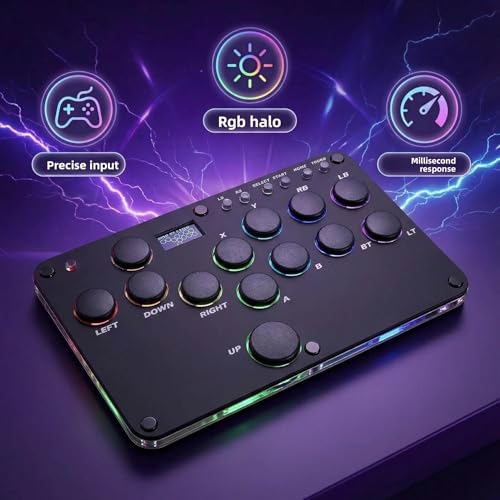 XIAO SHI MIN STORY Leverless Arcade Stick, All-Button Fight Controller with 13 Keys, RGB Lights, Hot-Swappable for PS4/PS3/PC/Switch, Arcade Fight Stick BlackStreet Fighter Style Gaming Keyboard