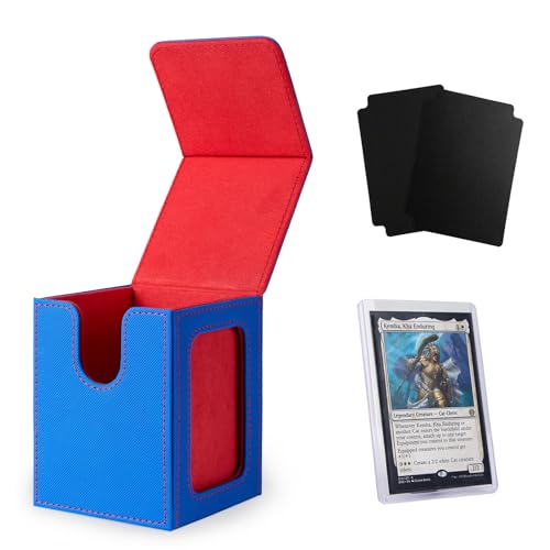 Venssu MTG Deck Box for Commander Display,Card Deck Box Fits 100 Double Sleeved Cards,TCG with 2 Dividers and 1 Toploader (Blue and Red) - color: Blue and Red