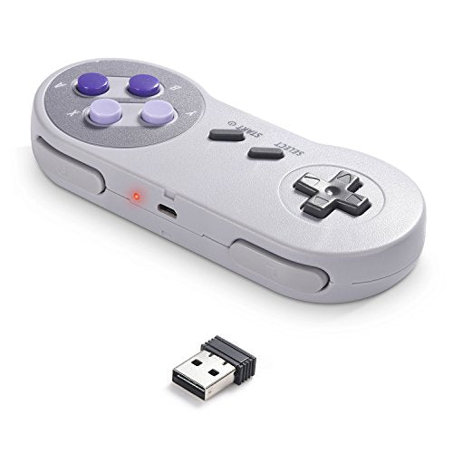 2 Pack Wireless USB SNES Controller for Windows PC, macOS (Purple/Gray) | (Rechargeable), (Plug and Play), (Ultra-Low Latency 2.4GHz USB Receiver), Compatible with Snes9X, OpenEmu Emulators, Linux - color: Gray/Purple