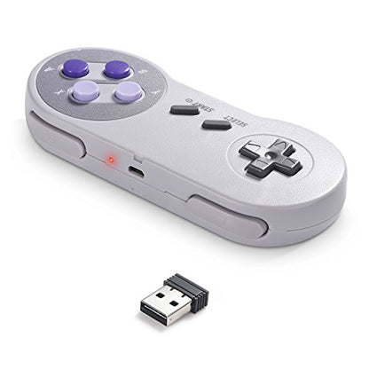 2 Pack Wireless USB SNES Controller for Windows PC, macOS (Purple/Gray) | (Rechargeable), (Plug and Play), (Ultra-Low Latency 2.4GHz USB Receiver), Compatible with Snes9X, OpenEmu Emulators, Linux - color: Gray/Purple