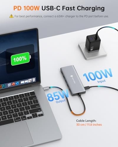 NOVOO USB C Docking Station, 12 in 1 Docking Station Dual Monitor with 2 HDMI, VGA, 5 USB Ports, 100W PD, USB-C Data, SD/TF Card Reader, Compatible with MacBook/Dell/HP/Surface - style: 12-in-1