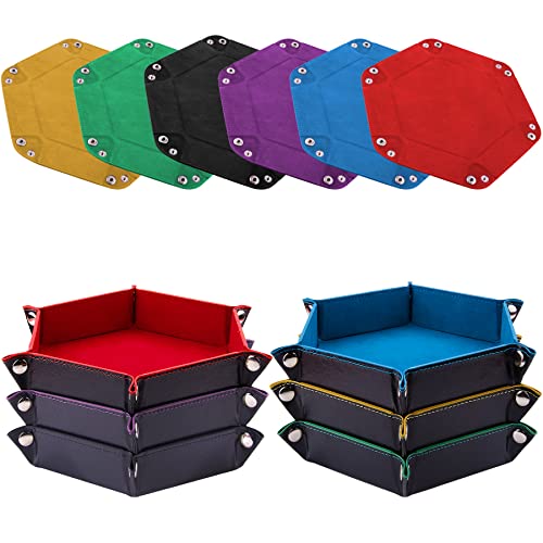 SIQUK 6 Pieces Dice Tray Hexagon Dice Rolling Holder Folding PU Leather Dice Trays for Dice Games Like RPG, DND and Other Table Games(Red, Blue, Violet, Black, Green, Yellow) - color: Red, Blue, Violet, Black, Green, Yellow