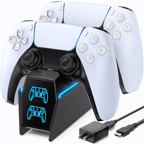 P5 Controller Charger with Fast Charging AC Adapter, PS5 Controller Charging Station Stand for PlayStation 5, Docking Station Replacement for PS 5 Accessories Kits, Black - color: Whole Black