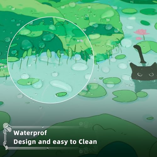 FLY SPRAY Gaming Mouse Pad for Computer,XXL Cute Cat Mousepad Laptop,Green Anime Mouse Mat,Extended Large Black Japanese Keyboard Pads,Non-Slip Mouse Pads for Game Office Home（31.5 x 11.9 in） - color: Black Green Cat