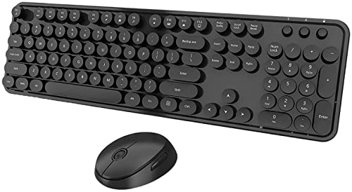 Wireless Keyboard and Mouse Combo, Cute Full Size 104-Key Typewriter Retro Round Keycaps Keyboard for PC Laptop,Windows,Desktop,Perfer for Home and Office Keyboards (Black) - color: Multi-Black