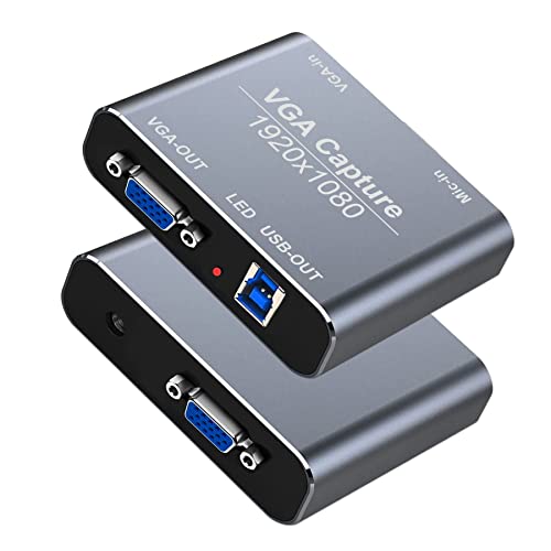 VGA Capture Card, VGA to USB Capture Device with VGA Loopout, Mic Input Support HD 720P Video for Gaming, Streaming, Teaching, Video Conference, Live Broadcasting - color: Grey