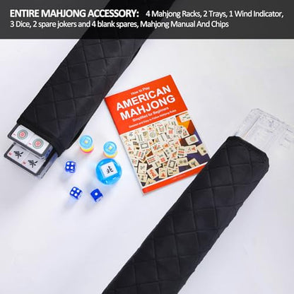 American Mahjong Tile Set, 166 White Tiles, 4 Mahjong Racks with Pushers, Mahjong Sets with Black Bag for Beginners (Ma Jong, Mah-Jongg) - color: Black