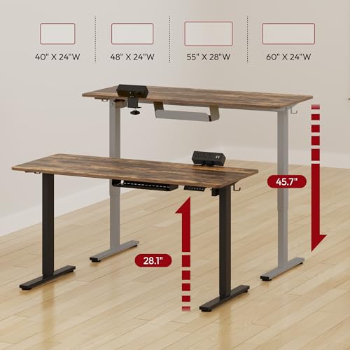 SANODESK Electric Standing Desk with Desk Clamp Power Strip 48"x 24" Whole-Piece Desktop Height Adjustable Stand Up Desk with Cable Management Sit Stand Home Office Desk Silver Frame/Rustic Brown Top - color: Silver Frame+rustic Brown Top, size: 48"x24"