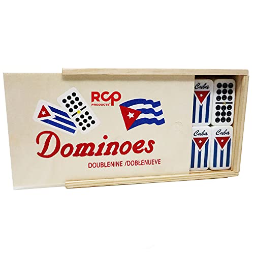 Dominos Set for Adults – Professional Double 9 Dominoes Set of 55 Tiles, Metal Spinner, Classic and Travel Board Game with Wood Case Juegos de Mesa (Cuban Flag) - color: Cuban Flag