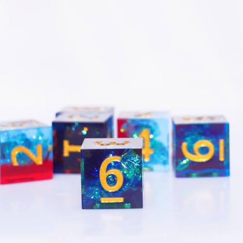 6PCS 16mm D6 Resin dice Set Dice for DND Dungeons and Dragons Role Playing Game (Blue + Red) - color: Blue + Red