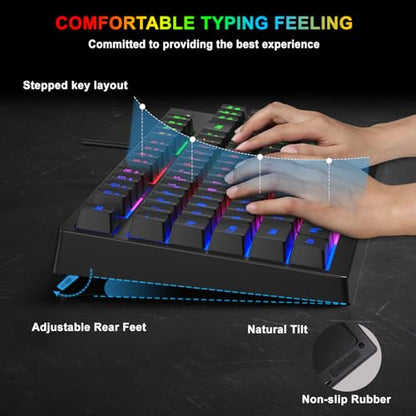 RGB 87 Keys Gaming Keyboard and Backlit Mouse Combo,BlueFinger USB Wired Rainbow Keyboard,Gaming Keyboard Set for Laptop PC Computer Game and Work - color: Black 01