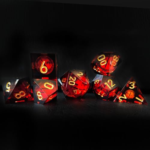 BESCON Dragon's Eye Sharp Edged Polyhedral Dice Set of 7, Handmade Dragon's Eye Dice for Role Playing Game - color: Red Eye Set