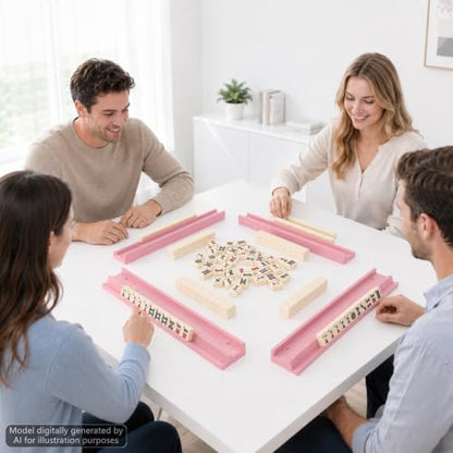5Pcs Mahjong Racks with Pushers Wooden American Mahjong Tile Pushers and Racks Set with Mah Jong Rack Drawstring Bag Mah Jong Accessories for Players Gifts Home Game Night Party Supplies (Pink) - color: Pink