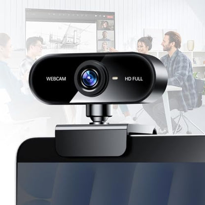 1080P Webcam with Microphone, Video Calling Web Camera, Wide-Angle Lens, Auto Light Correction, Plug & Play USB Webcam for Meetings, Streaming, for Laptop, Desktop, PC, Mac, Zoom, Skype, Black