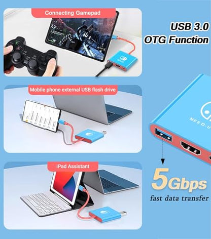 Switch Dock, TV Docking Station for Nintendo Switch/Switch OLED/Steam Deck, 4K@30HZ/1080P@60HZ Portable Switch TV Dock with PD 100W Charging, USB 3.0 Port（3-in-1 - style: Adapter