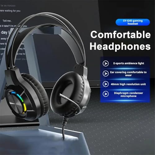 Wired Gaming Headphone with Mic for PC,Over-Ear Headset with LED Light Noise Canceling Microphone