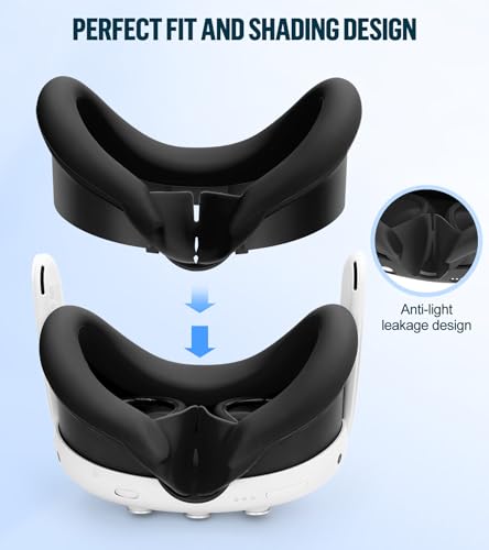 Silicone Cover Set Compatible with Meta Oculus/Quest 3, VR Accessories Protective Cover Includes Controller Grips, Front Shell Headset Cover and Face Cover, Not Fit Quest 3S (Black) - color: Black