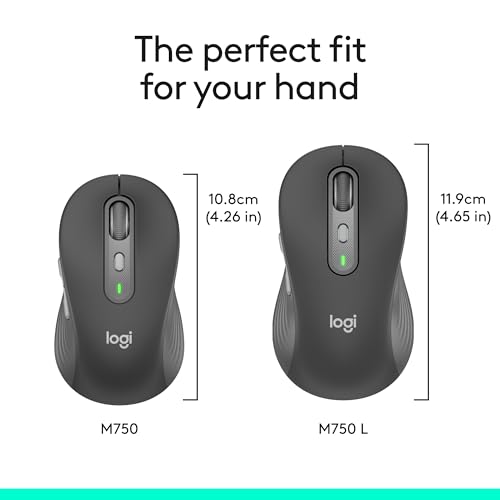 Logitech Signature Plus M750 Wireless Mouse – for Small to Medium Hands, SmartWheel, Bluetooth, Multi Device, 24-Month Battery, Silent Clicks, Customizable Side Buttons, Contoured Shape - Graphite | Wireless navigation with Bluetooth connectivity, USB rec