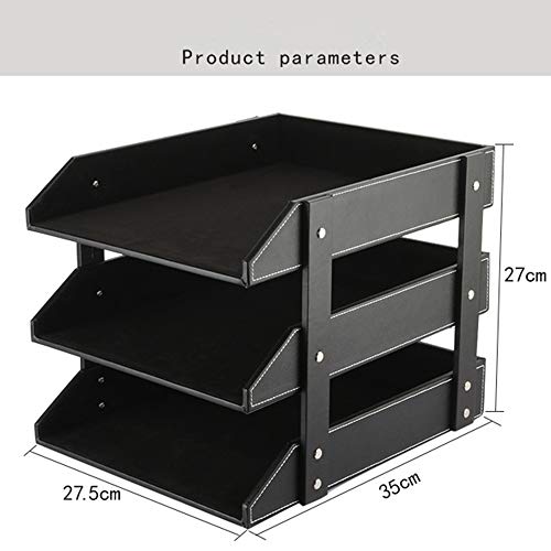 Leather Desk File Organizer, 3-Layer Stackable Tray, Used to Store documents, folders, Stationery, Magazines, Newspapers, Letters, and Other Home Office Sundries Desktop Organization Holder(Black)… - color: Black