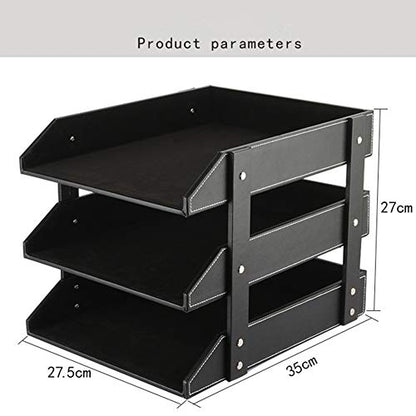 Leather Desk File Organizer, 3-Layer Stackable Tray, Used to Store documents, folders, Stationery, Magazines, Newspapers, Letters, and Other Home Office Sundries Desktop Organization Holder(Black)… - color: Black