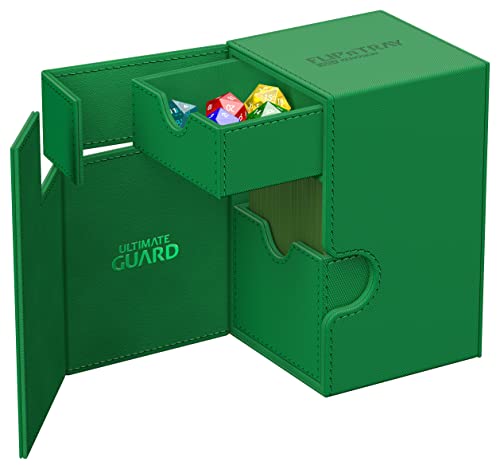 Ultimate Guard Flip'n'Tray 100+, Deck Case for 100 Double-Sleeved TCG Cards + Dice Tray, Green, Independent Magnetic Closure & Microfiber Inner Lining - color: Green