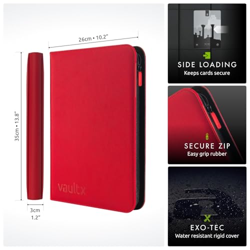 Vault X 9 Pocket Exo-Tec Zip Binder Red + 400 Penny Sleeves Gift Bundle
