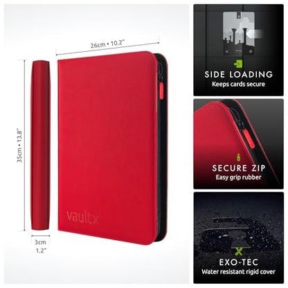 Vault X 9 Pocket Exo-Tec Zip Binder Red + 400 Penny Sleeves Gift Bundle