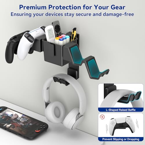 KDD 3 in1 Controller Headphone Wall Mount - Universal Gaming Controller Organizer Stand with Storage Box - Gamepad Hanger Fits Xbox Series X/S, PS4, PS5, Switch, Steam, Video Game Accessories