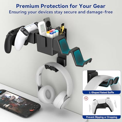 KDD 3 in1 Controller Headphone Wall Mount - Universal Gaming Controller Organizer Stand with Storage Box - Gamepad Hanger Fits Xbox Series X/S, PS4, PS5, Switch, Steam, Video Game Accessories