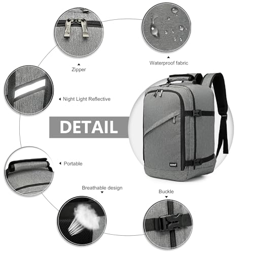 Kono Carry on Backpack, Airline Approved Under Seat Travel Backpack - color: Grey, size: Large