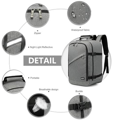 Kono Carry on Backpack, Airline Approved Under Seat Travel Backpack - color: Grey, size: Large