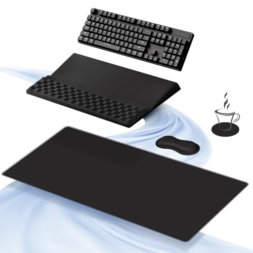 Ospelelf Keyboard Wrist Rest Stand Pad and Ergonomic Mouse Pad Set with Large Mousepad, Memory Foam Comfort, Premium Office Desk Accessories for Pain Relief, Black - color: Black