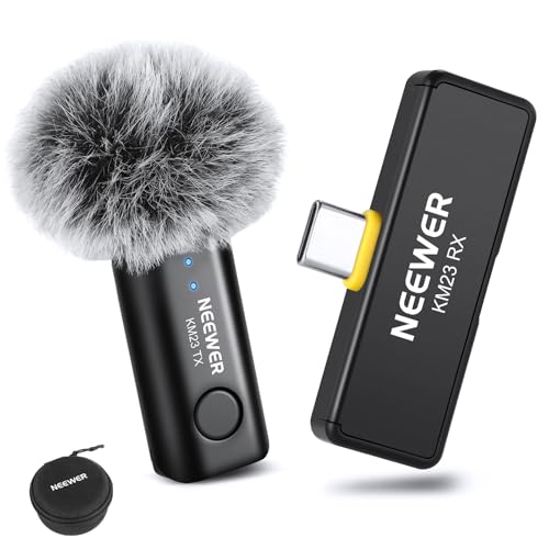 NEEWER Wireless Lavalier Microphone System for USB C, Compatible with iPhone 16 15 Samsung Android Phones, Noise Cancelling Mini Lav Omnidirectional Condenser Mic for Vlogging Live Streaming, KM23
