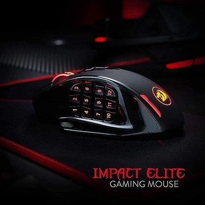 Redragon M913 Impact Elite Wireless Gaming Mouse, 16000 DPI Wired/Wireless RGB Gamer Mouse with 16 Programmable Buttons, 45 Hr Battery and Pro Optical Sensor, 12 Side Buttons MMO Mouse