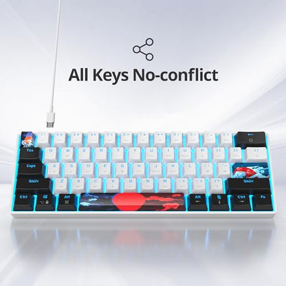 Protable 60% Percent Gaming Keyboard Mechanical, Mini Compact Ice-Blue LED Backlit 61 Keys Wired Office Keyboard with red Switch for Mac/Win/PS4/PS5（61White/red Switch） - color: 61White/red Switch