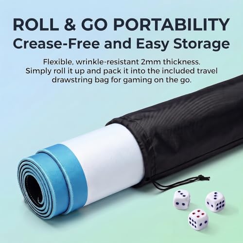 31.5in Blue Multi-Purpose Mahjong Mat, Poker Board Game & DIY Desk Pad | Plain Solid Neoprene Mahjong Mat | Waterproof, Quiet, Non-Slip for tiles, Dominoes, cards, Office Guard, With Bag & 4 Dice - color: Blue